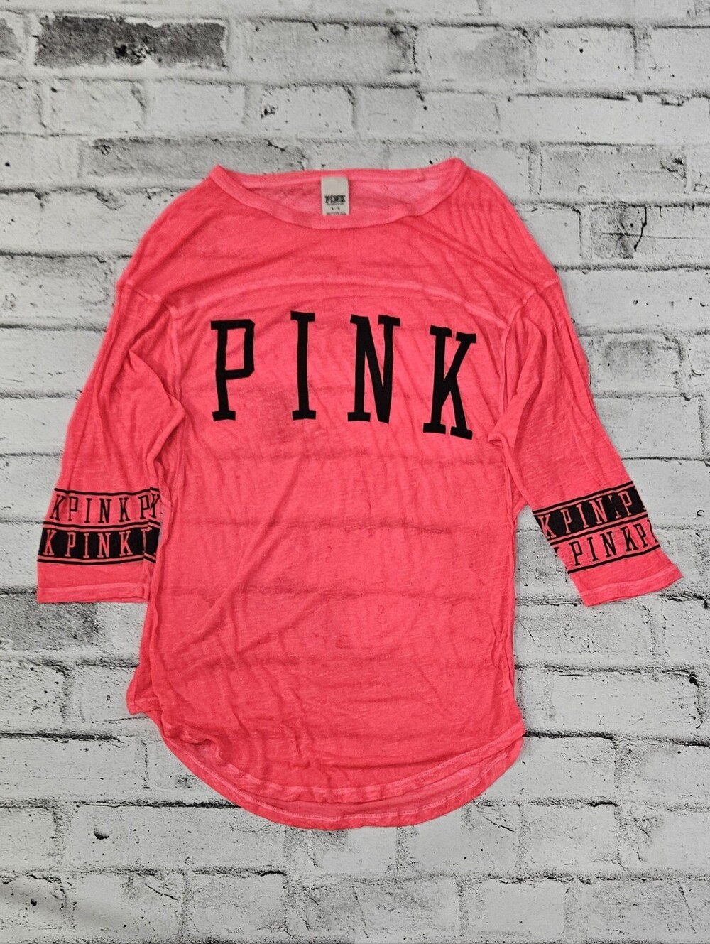 PINK Victoria's Secret Neon Pink Sheer Logo Top Size Medium
